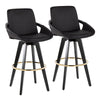 Cosmo - Fixed-Height Barstool (Set of 2) - Black Wood Base, Gold Footrest