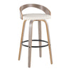 Grotto - Fixed-Height Barstool (Set of 2) - Light Gray Wood, Black Metal, White Faux Leather