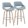 Fabrizzi - 30" Fixed-Height Barstool With Swivel And Round Chrome Metal Footrest (Set of 2) - Light Gray Wood