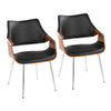 Curvo - High Back Chair (Set of 2) - Chrome Metal, Walnut Wood, Black Faux Leather