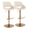 Fabrico - Adjustable Barstool With Swivel (Set of 2) - Gold Metal And Cream Faux Leather With Rounded T Footrest
