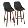 Diana - 30" Fixed-Height Barstool With Swivel And Round Black Metal Footrest (Set of 2) - Walnut Wood