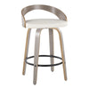 Grotto - Fixed-Height Counter Stool (Set of 2) - Light Gray Wood, White Faux Leather, Black Metal