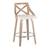 Charlotte - Fixed-Height Counter Stool (Set of 2) - Whitewashed Wood, White Faux Leather, Chrome Metal