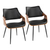 Curvo - High Back Chair (Set of 2) - Black Metal, Walnut Wood, Black Faux Leather