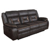 Greer Upholstered Motion Reclining Sofa Brown — product view 1