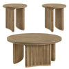 Adina 3-piece Round Coffee Table Set Distressed Light Brown — product view 2