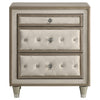 Antonella Upholstered 3-drawer Nightstand Ivory and Camel — product view 3
