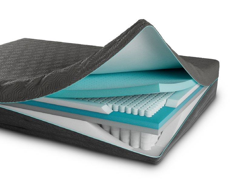 Malouf Peak 14 inch CoolSync™ Hybrid Mattress + HyperChill™ Cover manufacturer construction diagram